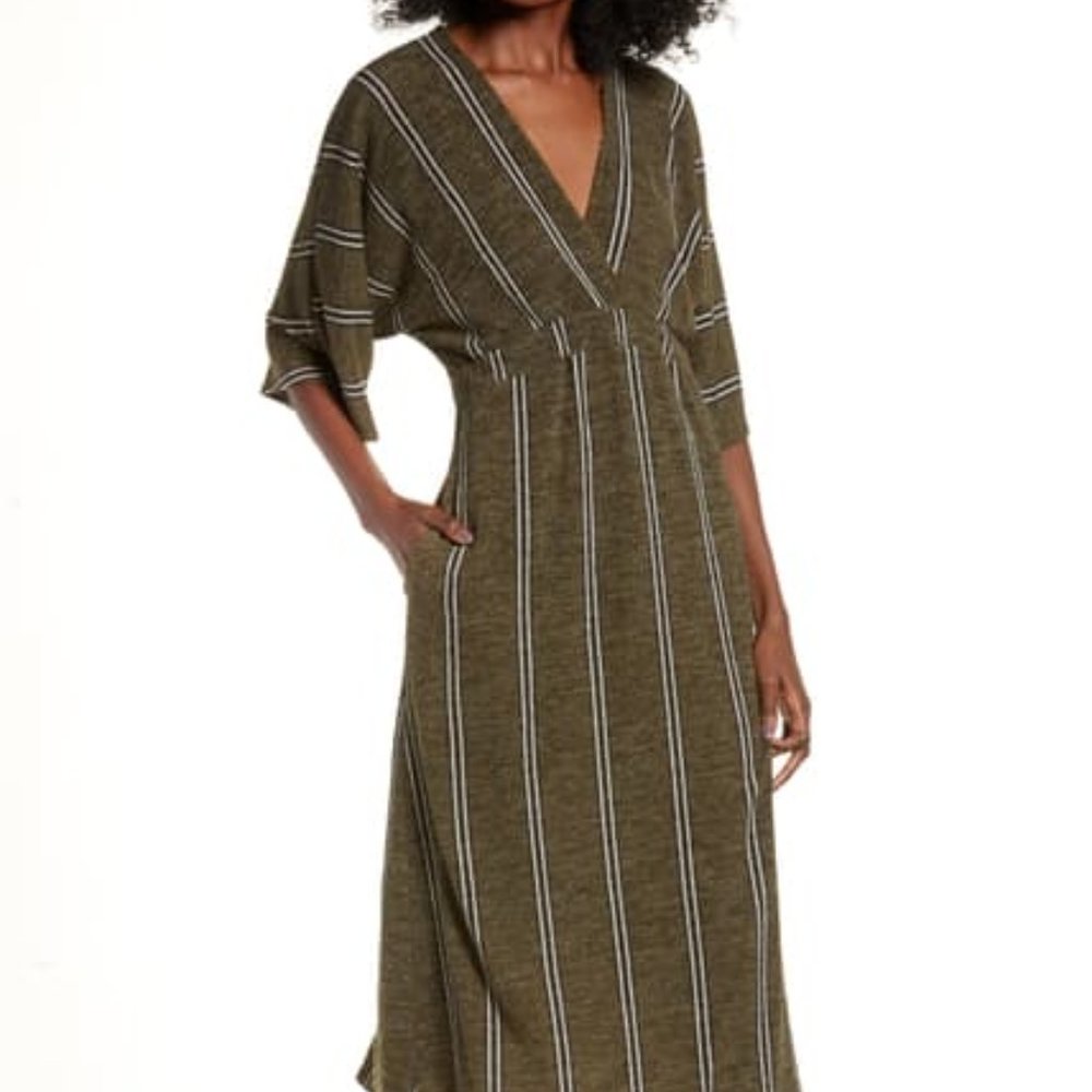 All In Favor Olive Dolman Midi Dress